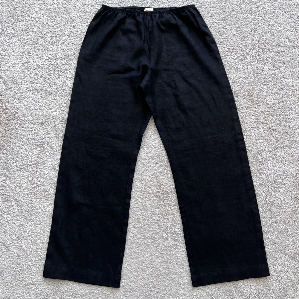 DONNI. The Linen Simple Pants Wide Leg Pull On Trousers Womens XS Black Jet